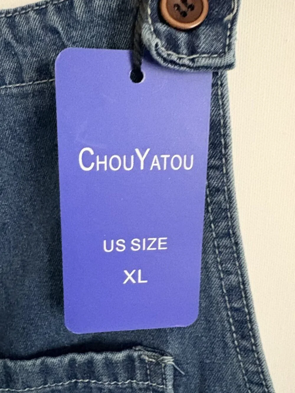 Chou Yatou Women Bib Overalls Baggy Wide Leg distressed Denim XL